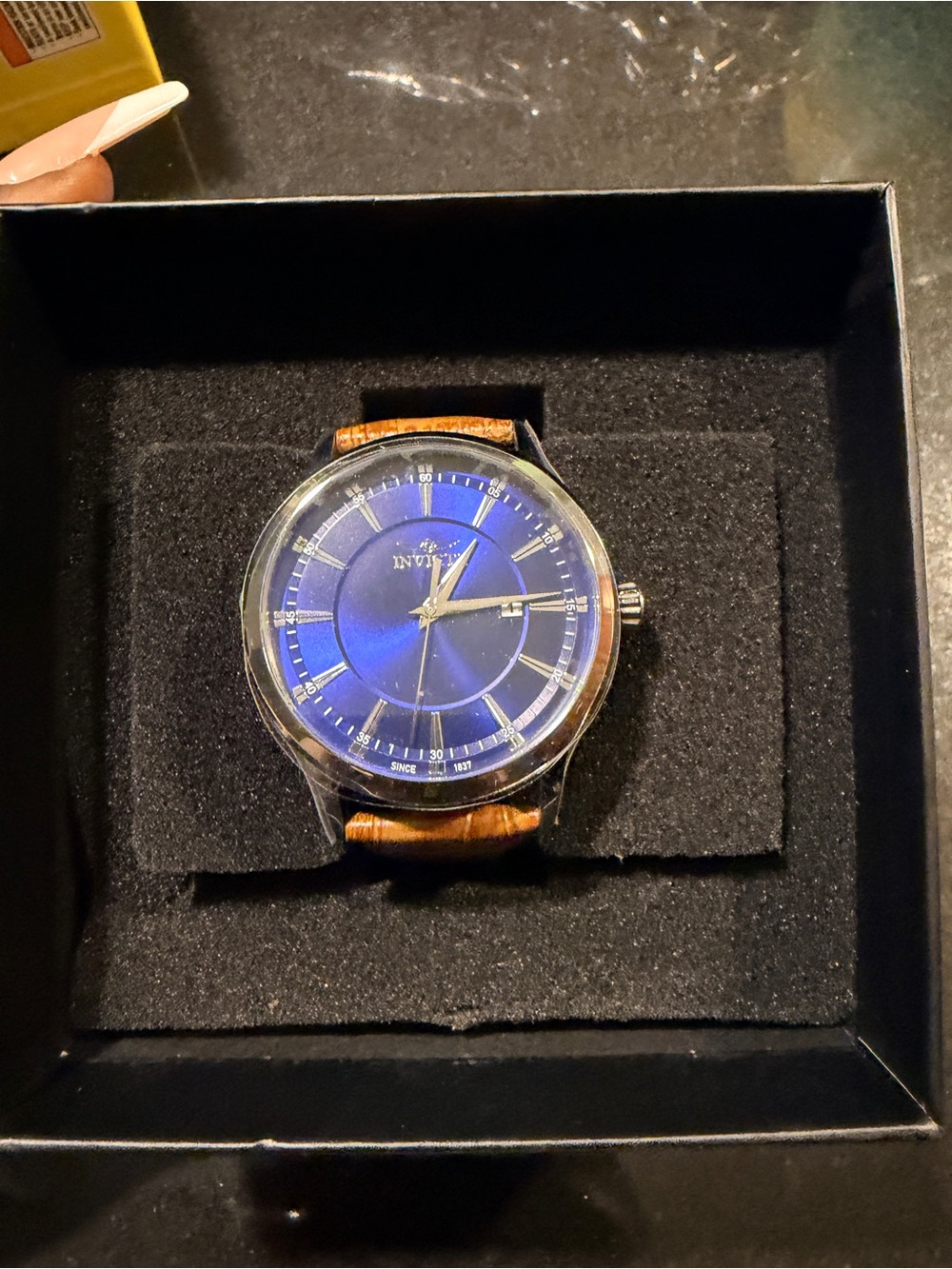 Invicta Celestial 43mm Blue Dial Brown Leather Strap Quartz Watch